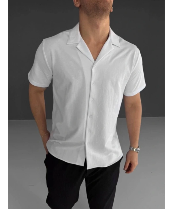 İki İplik Kumaş  Gömlek - Beyaz