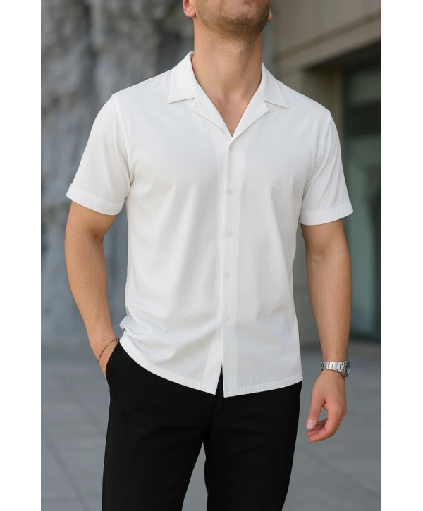 İki İplik Kumaş  Gömlek - Beyaz