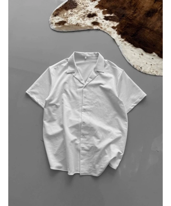 İki İplik Kumaş  Gömlek - Beyaz