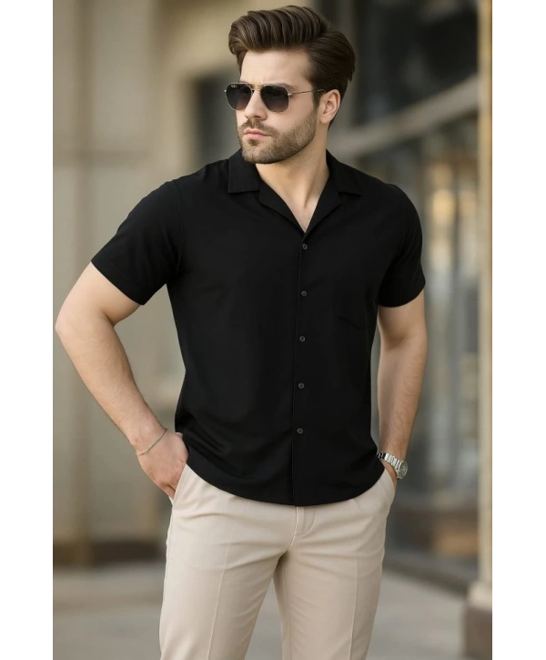 İki İplik Kumaş Gömlek - Siyah