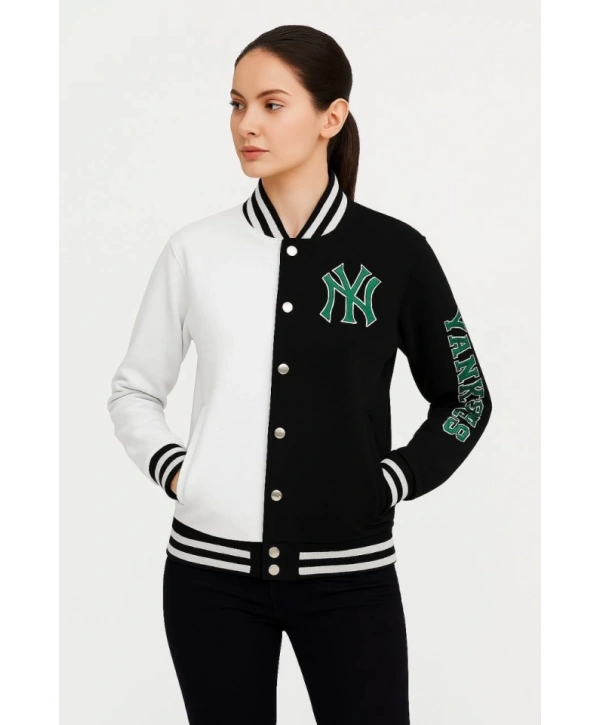 İki İplik Nakış İşlemeli Kolej Çeket- Siyah