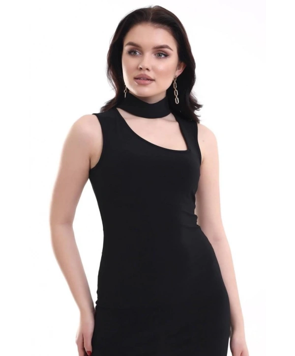 Kadın Asimetrik Yaka Sandy Kumaş Fırsat Ürün Diz Üstü Elbise