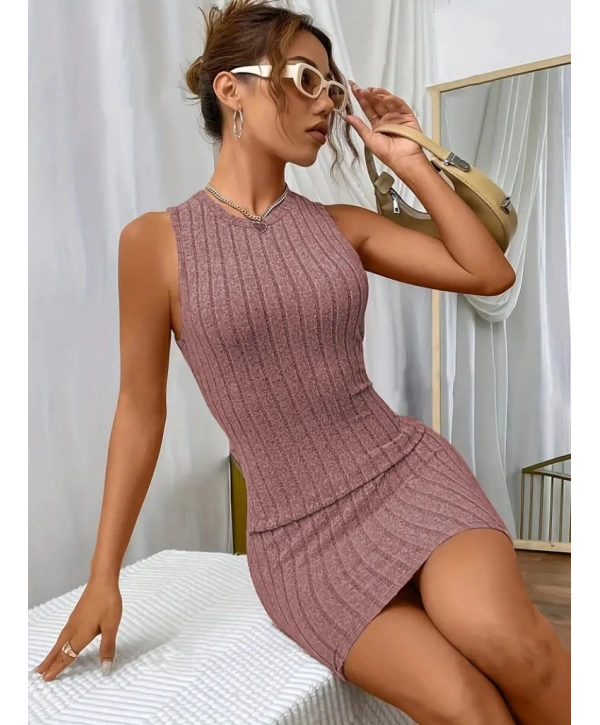 Kadın Askılı Bisiklet Yaka Kalın Fitilli Kaşkorse Mini Elbise