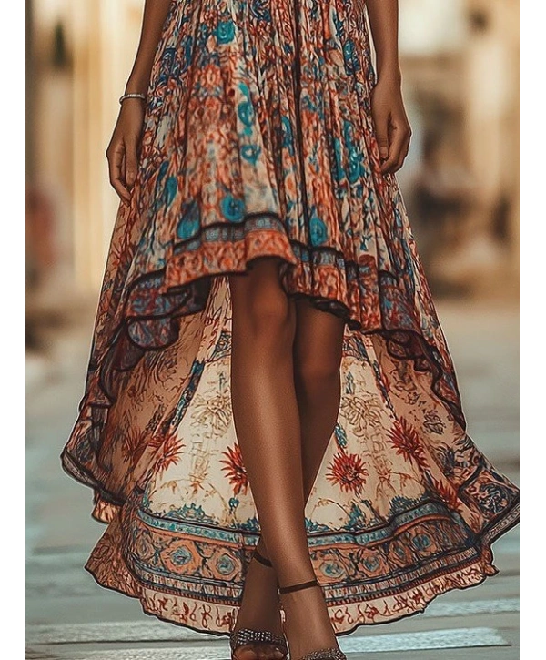 Kadın Askılı Derin Göğüs Detaylı Asimetrik Detaylı Süprem Elbise