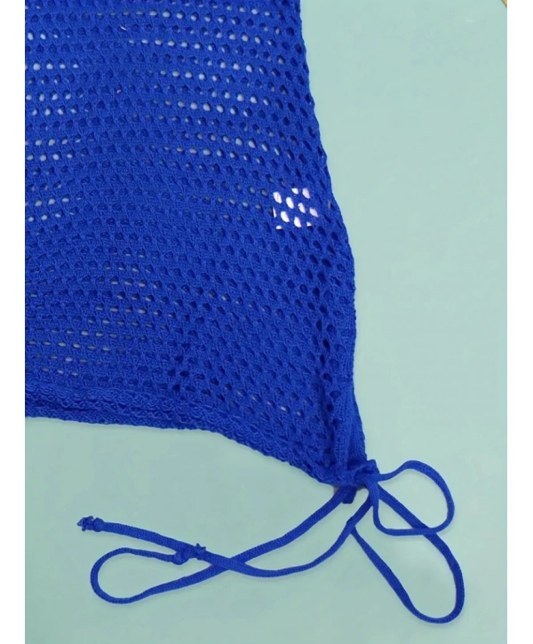 Kadın Askılı Eteği Büzgü Bağlama Detay Delikli örme Triko Pareo Elbise