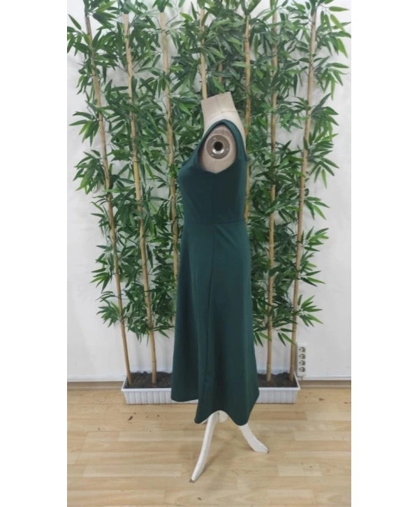 Kadın Askılı Kare Yakalı Midi Ithal Krep Elbise