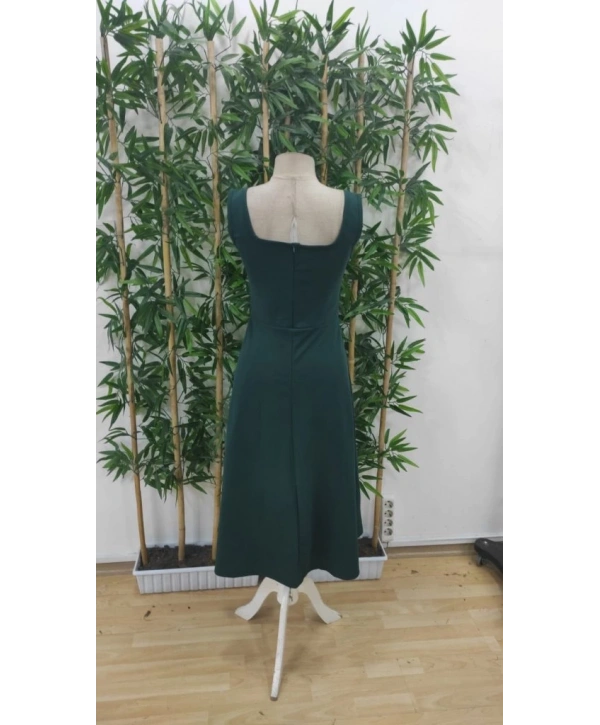 Kadın Askılı Kare Yakalı Midi Ithal Krep Elbise