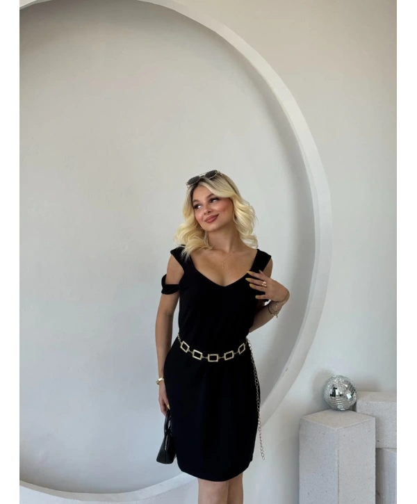 Kadın Askılı Soğuk Omuz Detaylı Modal Elbise