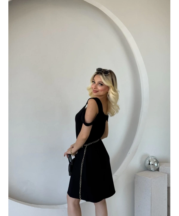 Kadın Askılı Soğuk Omuz Detaylı Modal Elbise