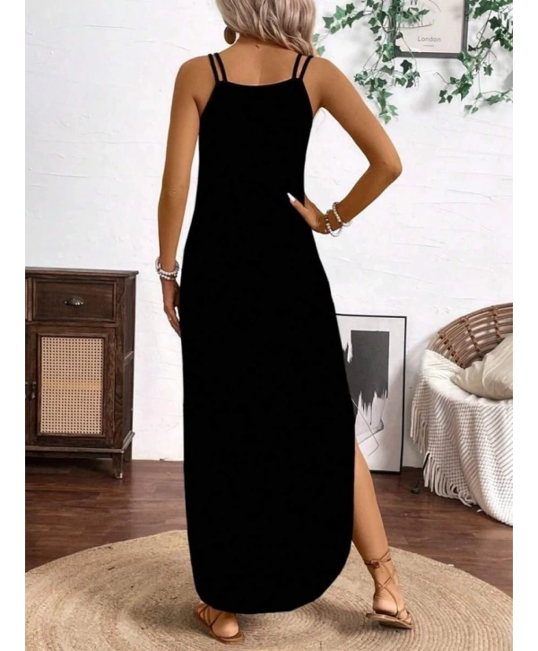 Kadın Askılı Yuvarlak Yaka Asimetrik Detaylı Viskon Elbise