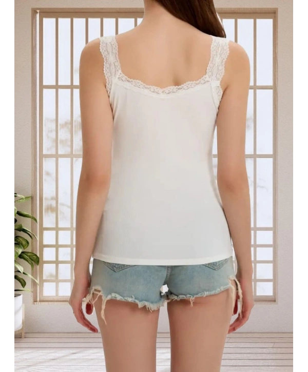 Kadın Askılı Yuvarlak Yaka Dantel Detay Kaşkorse Bluz