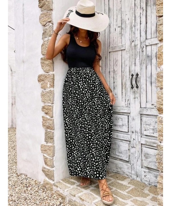 Kadın Askılı Yuvarlak Yaka üst Viskon Alt Desenli Bürümcük Elbise