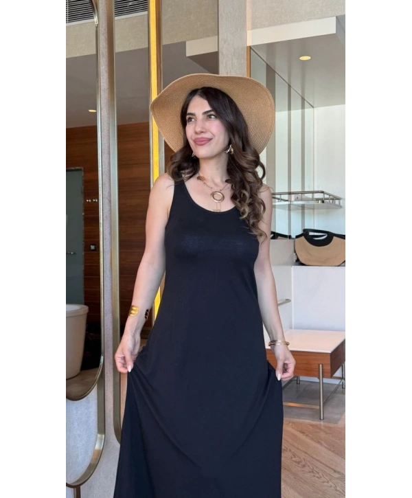 Kadın Askılı Yuvarlak Yakalı Viskon Elbise