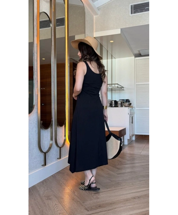 Kadın Askılı Yuvarlak Yakalı Viskon Elbise