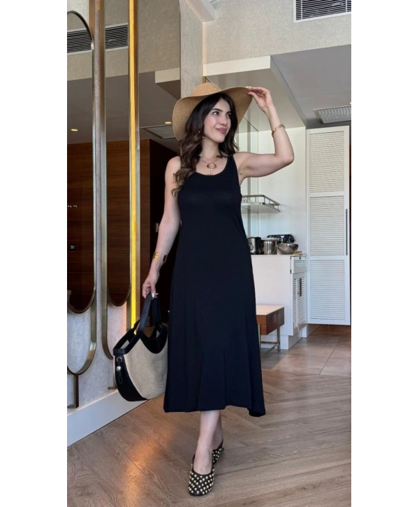 Kadın Askılı Yuvarlak Yakalı Viskon Elbise