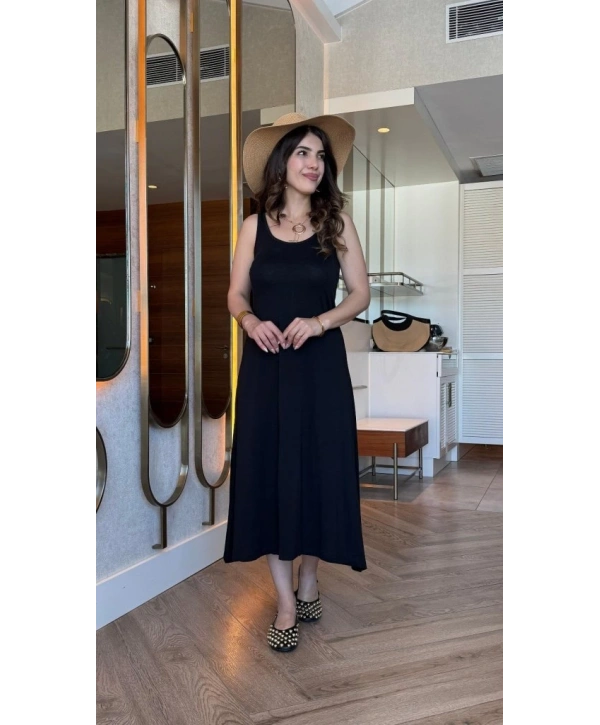 Kadın Askılı Yuvarlak Yakalı Viskon Elbise