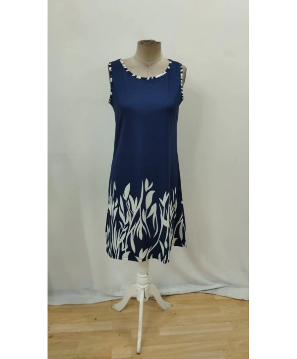 Kadın Askılı Yuvarlak Yakalı Yaprak Desenli Dalgıç Elbise