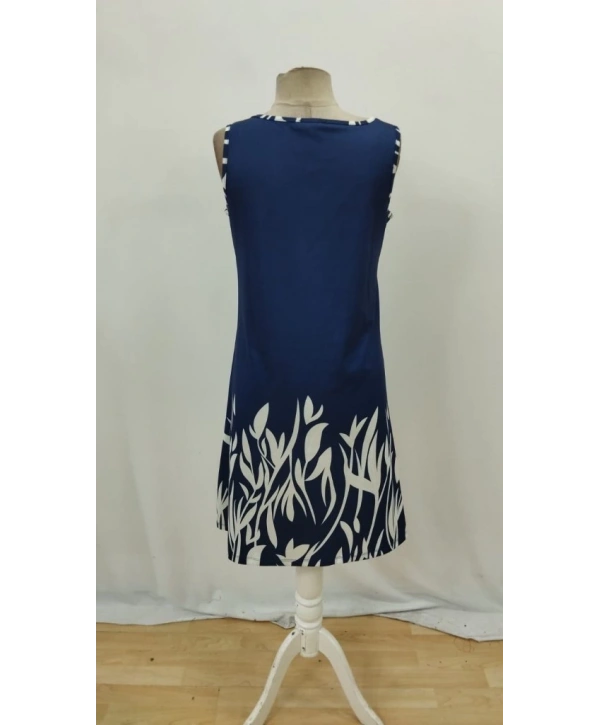 Kadın Askılı Yuvarlak Yakalı Yaprak Desenli Dalgıç Elbise