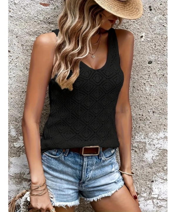 Kadın Baklava Desen Detaylı Kalın Askılı Triko Bluz