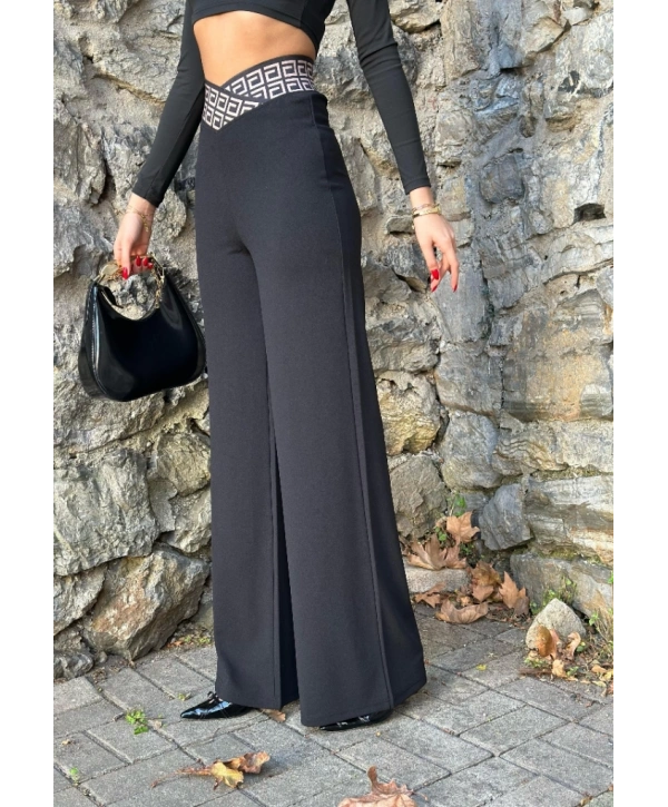 Kadın Belde Kruvaze Ve Ribana Detay Ispanyol Paça Ithal Krep Pantolon