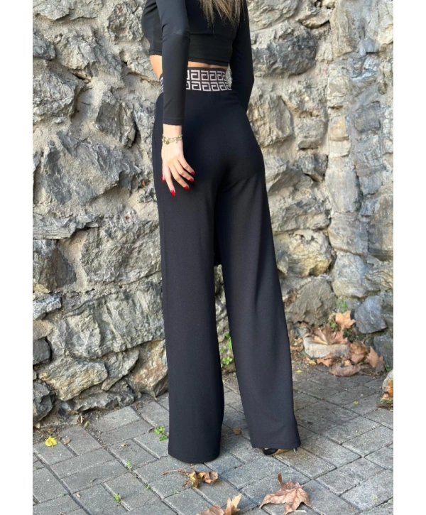 Kadın Belde Kruvaze Ve Ribana Detay Ispanyol Paça Ithal Krep Pantolon