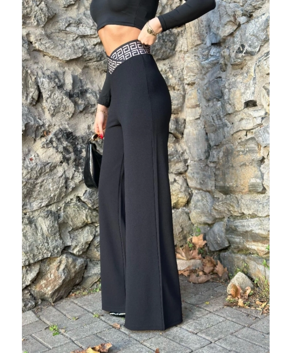 Kadın Belde Kruvaze Ve Ribana Detay Ispanyol Paça Ithal Krep Pantolon