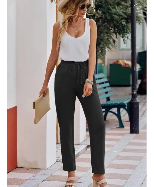 Kadın Beli Lastikli Keten Pantolon