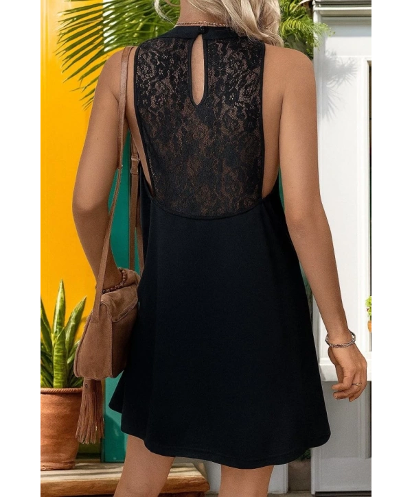 Kadın Daire Yakalı Omuzlardan Açık Sırt Dantel Detaylı Janjan Krep Elbise