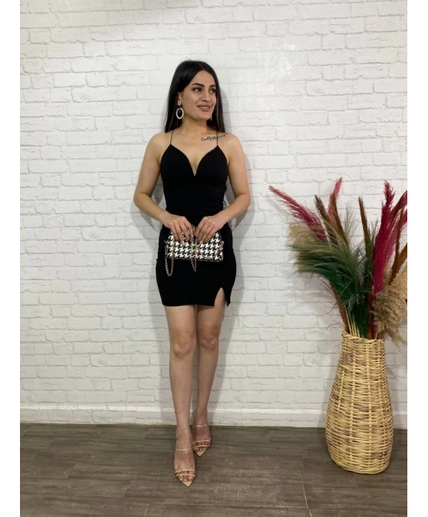 Kadın Derin V Yaka Sırt Dekolteli Fırsat Ürün Mini Elbise