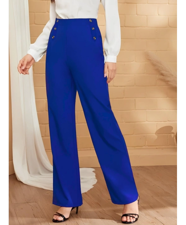 Kadın Düğme Detay Bol Paça Ithal Krep Pantolon