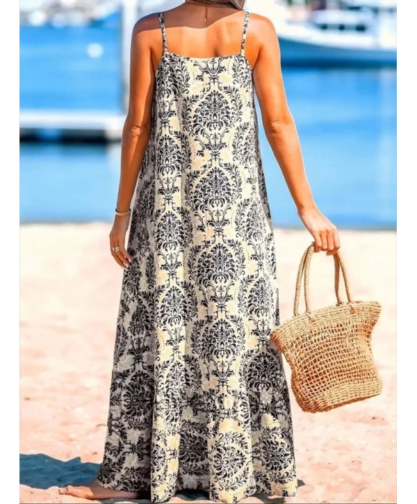 Kadın Ip Askılı Desenli Fırfırlı Süprem Elbise