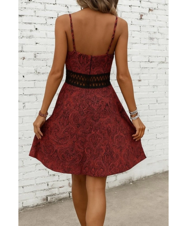 Kadın Ip Askılı Kruvaze Yakalı Desenli Mini Süprem Mini Elbise