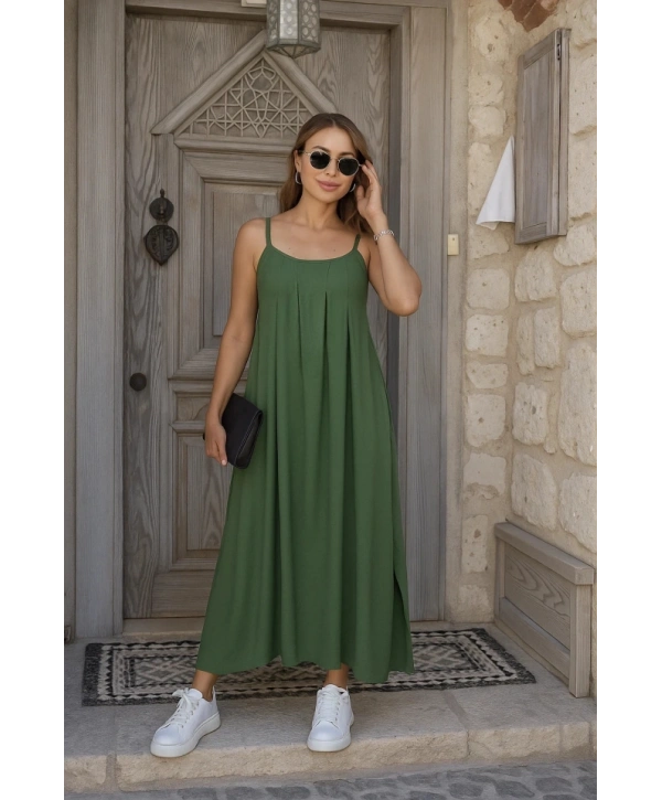 Kadın Ip Askılı V Yakalı Asimetrik Detaylı Aerobin Elbise
