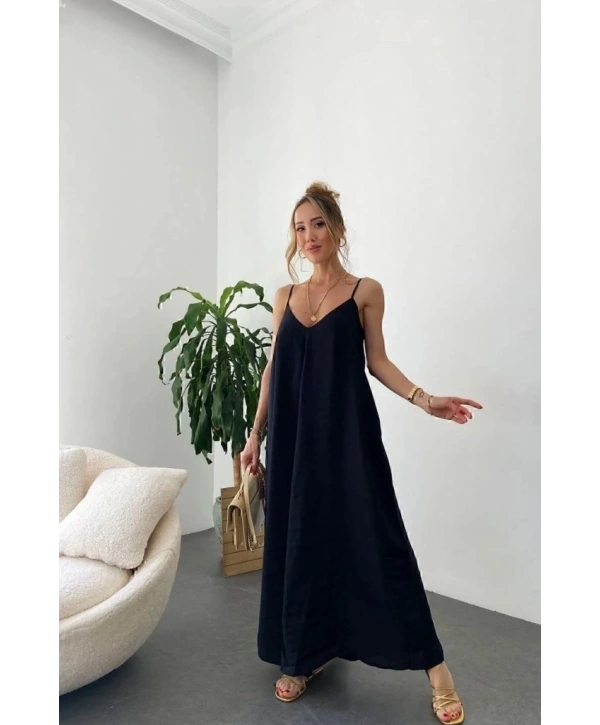 Kadın Ip Askılı V Yakalı Uzun Aerobin Elbise