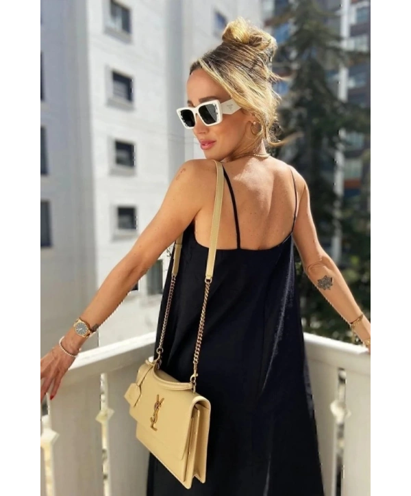 Kadın Ip Askılı V Yakalı Uzun Aerobin Elbise