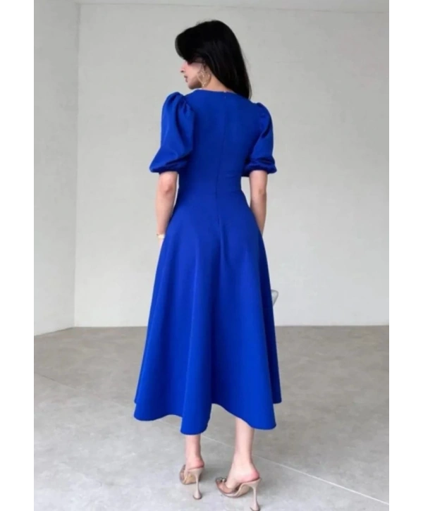 Kadın Kısa Balon Kollu Bisiklet Yaka Geniş Kesim Janjan Krep Elbise