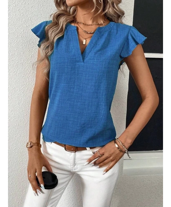 Kadın Kısa Kelebek Kollu V Yakalı Bluz