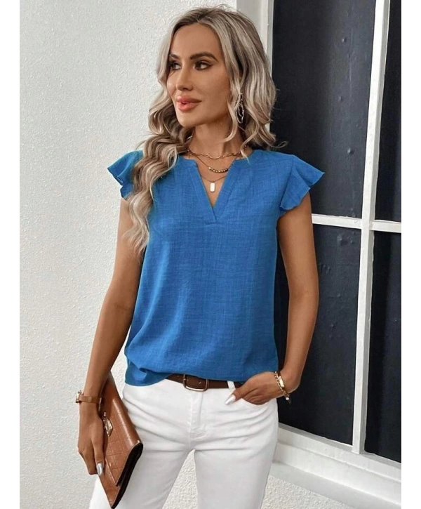 Kadın Kısa Kelebek Kollu V Yakalı Bluz