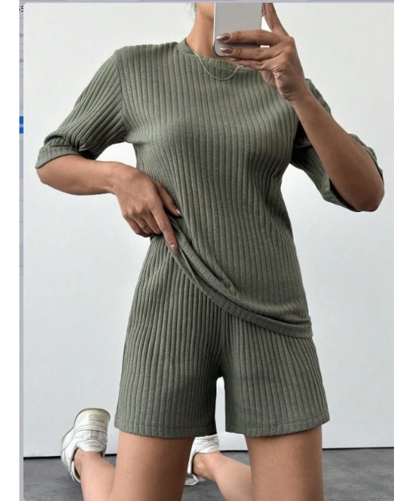 Kadın Kısa Kollu Bisiklet Yaka Kaşkorse Bluz şort Ikili Takım