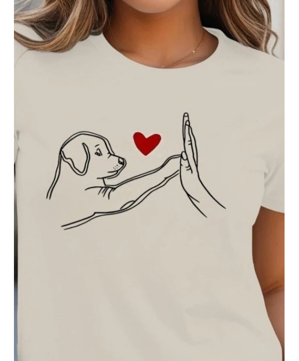 Kadın Kısa Kollu Bisiklet Yaka Köpek Baskılı Viskon Bluz