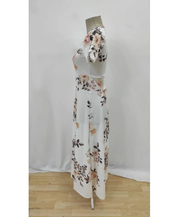 Kadın Kısa Kollu Bisiklet Yaka Puantiyeli Maksi örme Krep Elbise