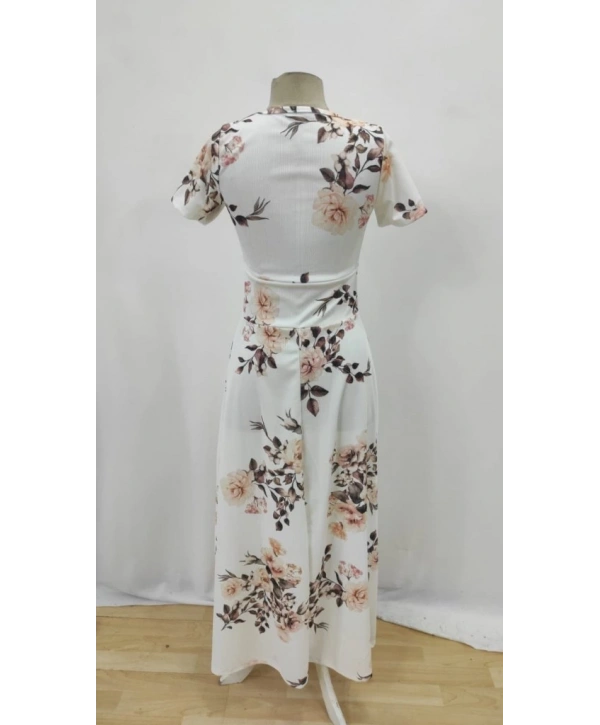 Kadın Kısa Kollu Bisiklet Yaka Puantiyeli Maksi örme Krep Elbise