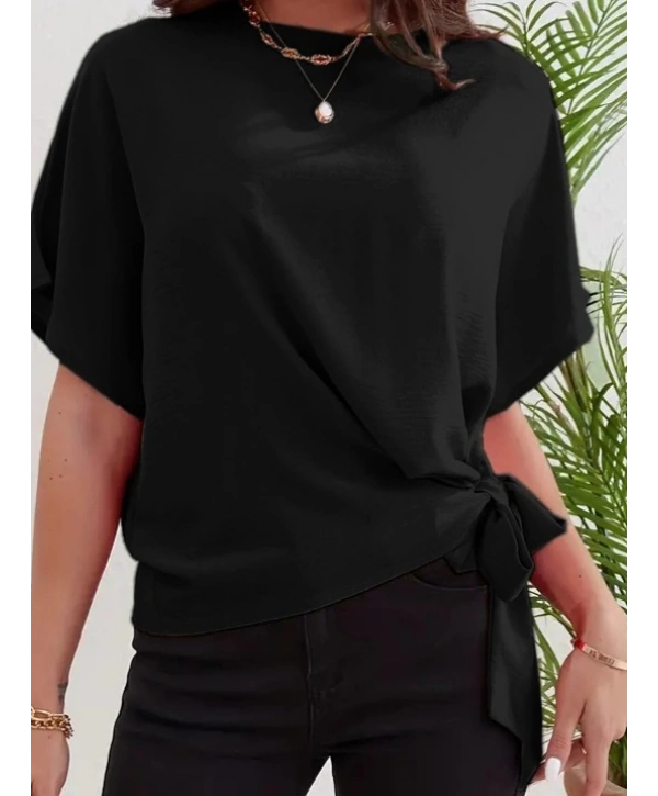 Kadın Kısa Kollu Bisiklet Yaka Yandan Bağlamalı Aerobin Bluz