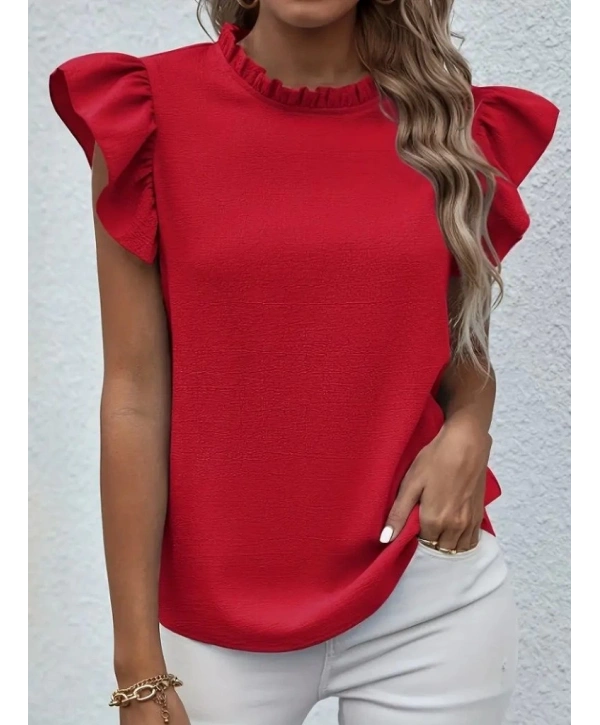 Kadın Kısa Kollu Fırfır Yakalı Bürümcük Bluz