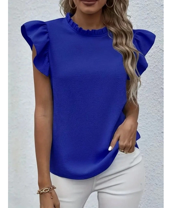 Kadın Kısa Kollu Fırfır Yakalı Bürümcük Bluz