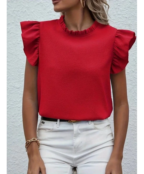 Kadın Kısa Kollu Fırfır Yakalı Bürümcük Bluz