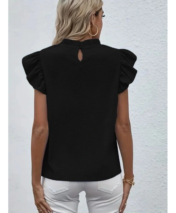 Kadın Kısa Kollu Fırfır Yakalı Bürümcük Bluz