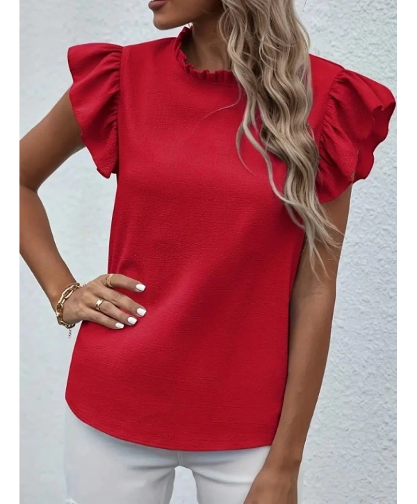 Kadın Kısa Kollu Fırfır Yakalı Bürümcük Bluz