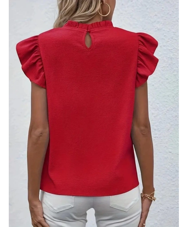 Kadın Kısa Kollu Fırfır Yakalı Bürümcük Bluz