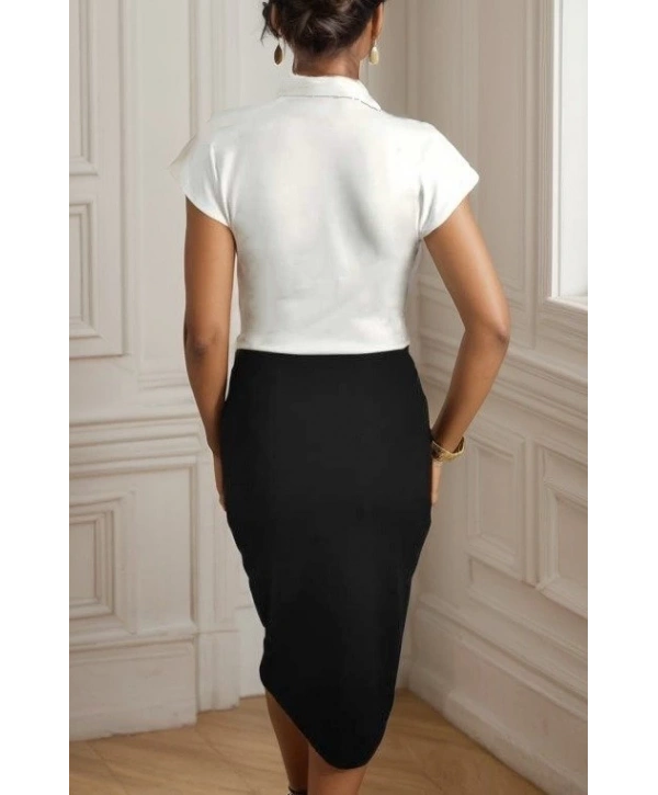 Kadın Kısa Kollu Kruvaze Yaka Krep Elbise (Kemersiz)